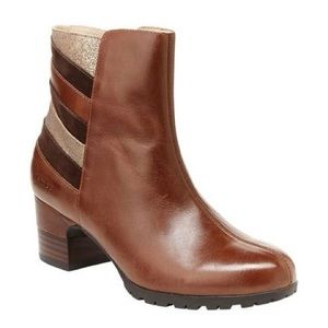 Jambu Amal Brown Leather Block Heel Side Zip Ankle Booties Size 8M